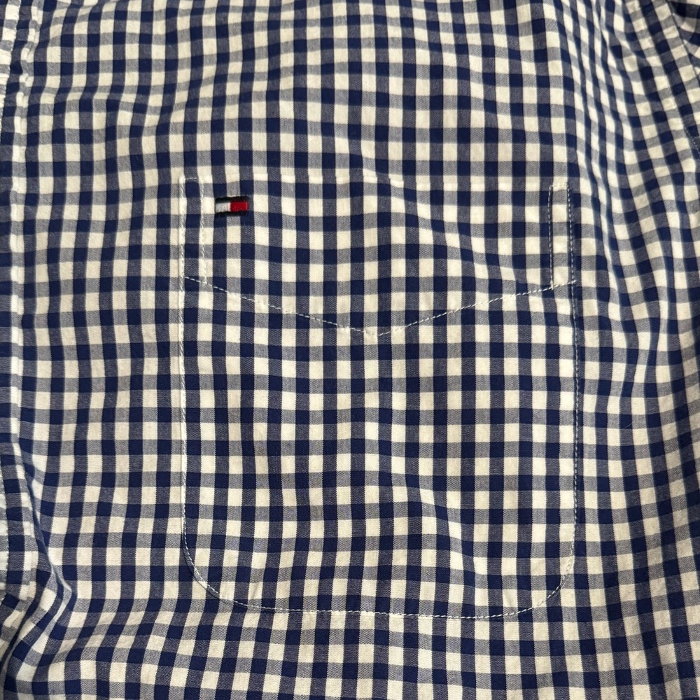 Tommy Hilfiger Classic Fit Navy White Gingham Plaid Button Down Shirt Size XL - Picture 4 of 8